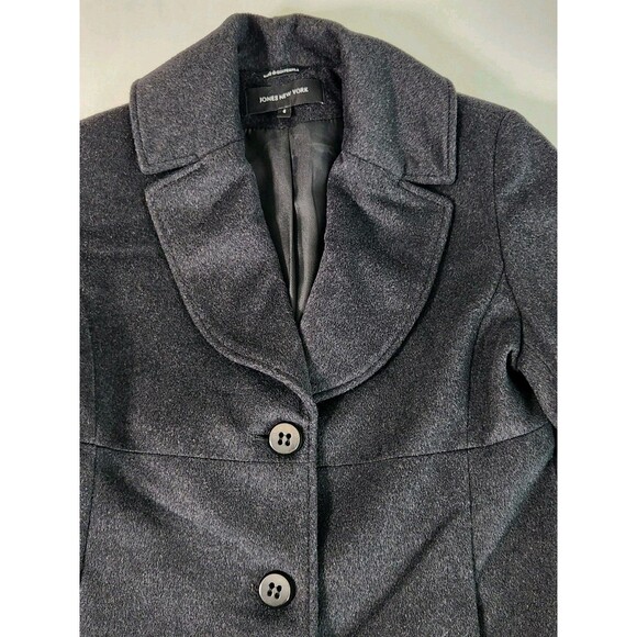 JONES NEW YORK Long Soft Black Wool Blend Trench/Maxi Coat Size 4 Soft Pockets - Picture 4 of 14